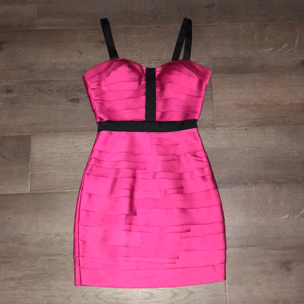 Bebe fitted hot pink black dress